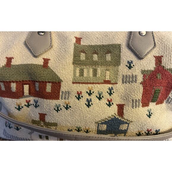 Vtg Elizabeth Turner Cross Stitch Needlepoint House Village Tapestry Purse Bag - Picture 2 of 10